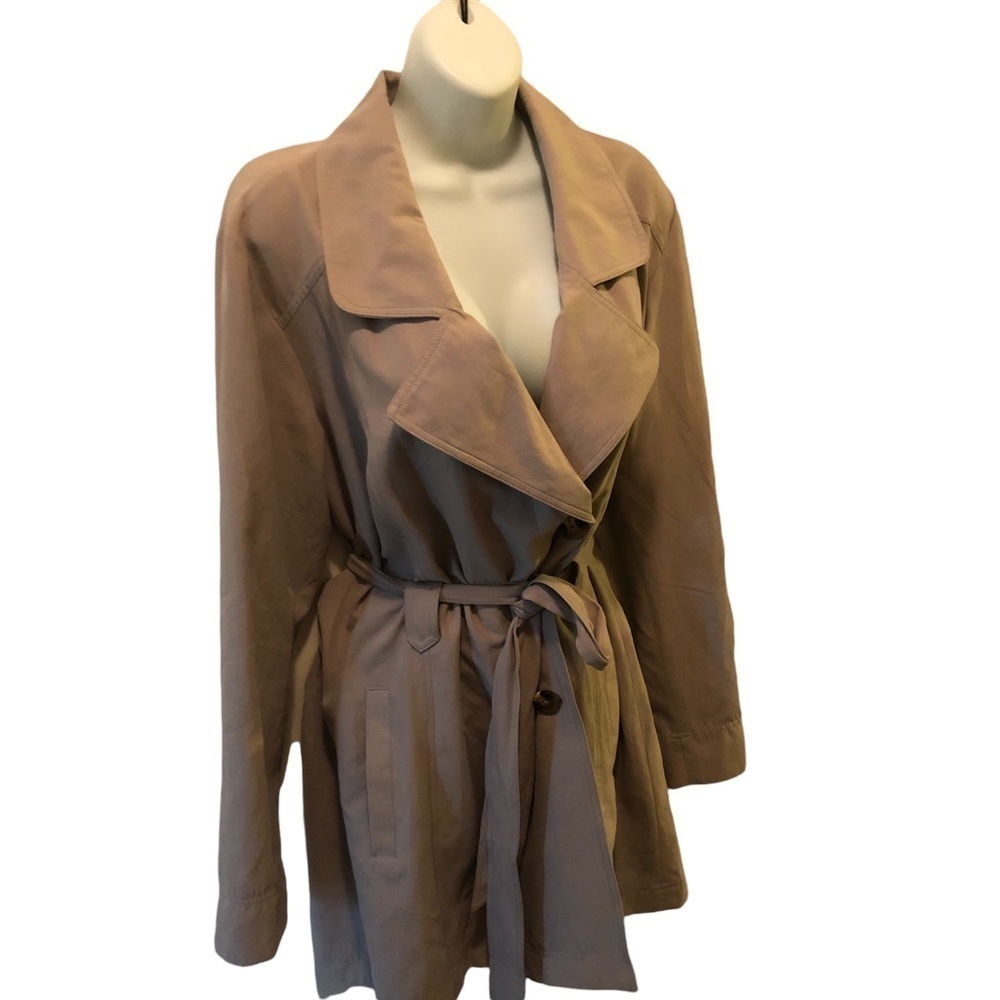 Jack BB Dakota Belted Trench Coat Notched Collar Unlined Sz. L Taupe Academia